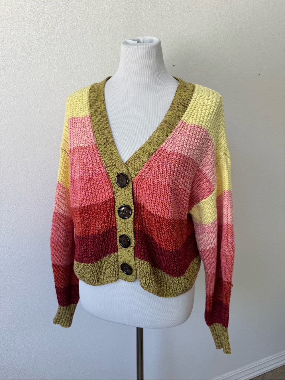Urban Outfitters Striped V-Neck Button Front Women's Knitted Cardigan